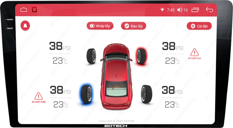 Hiển thị cảnh báo áp suất lốp TPMS ngay trên màn hình lớn